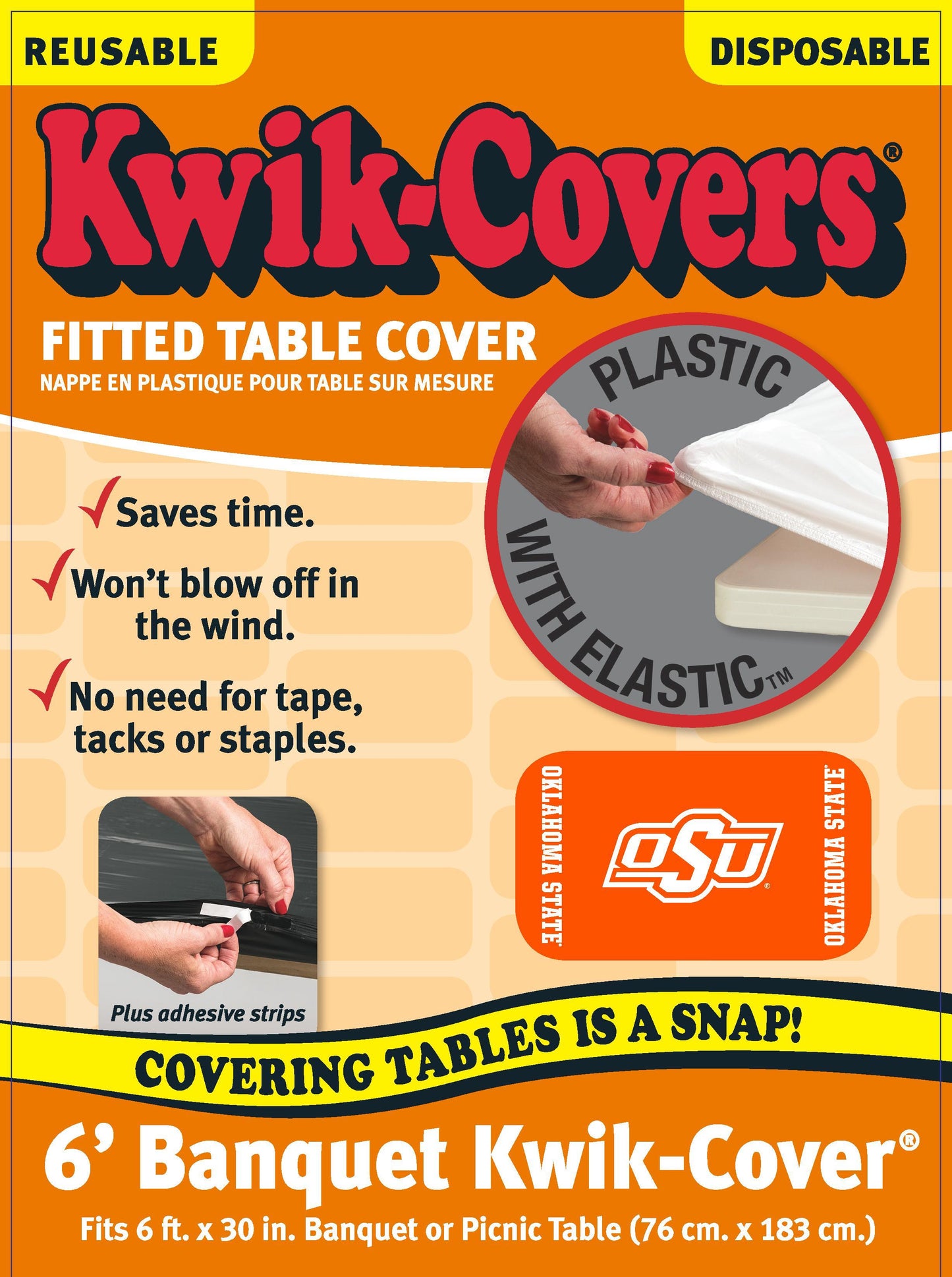 Collegiate Kwik-Covers Rectangle Plastic Table Cover (Oklahoma State University)