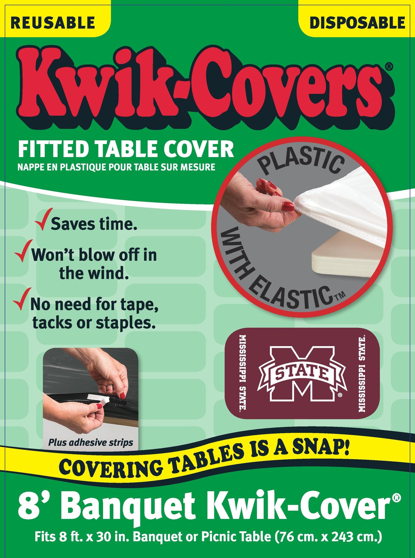 Collegiate Kwik-Covers Rectangle Plastic Table Cover (Mississippi State University)