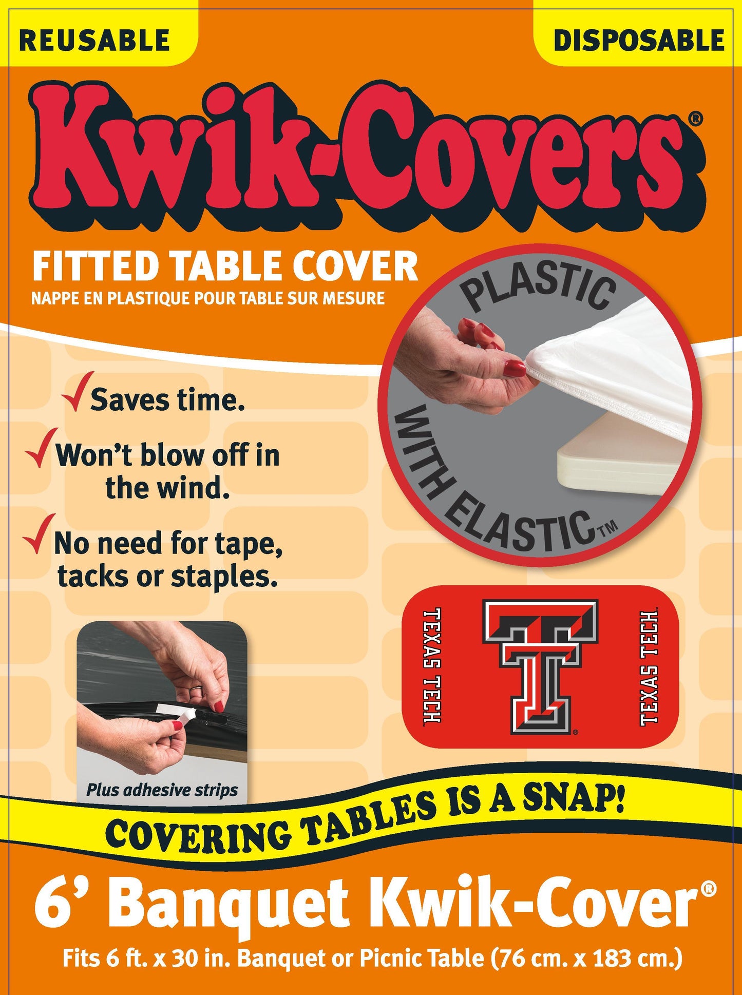 Collegiate Kwik-Covers Rectangle Plastic Table Cover (Texas Tech University)