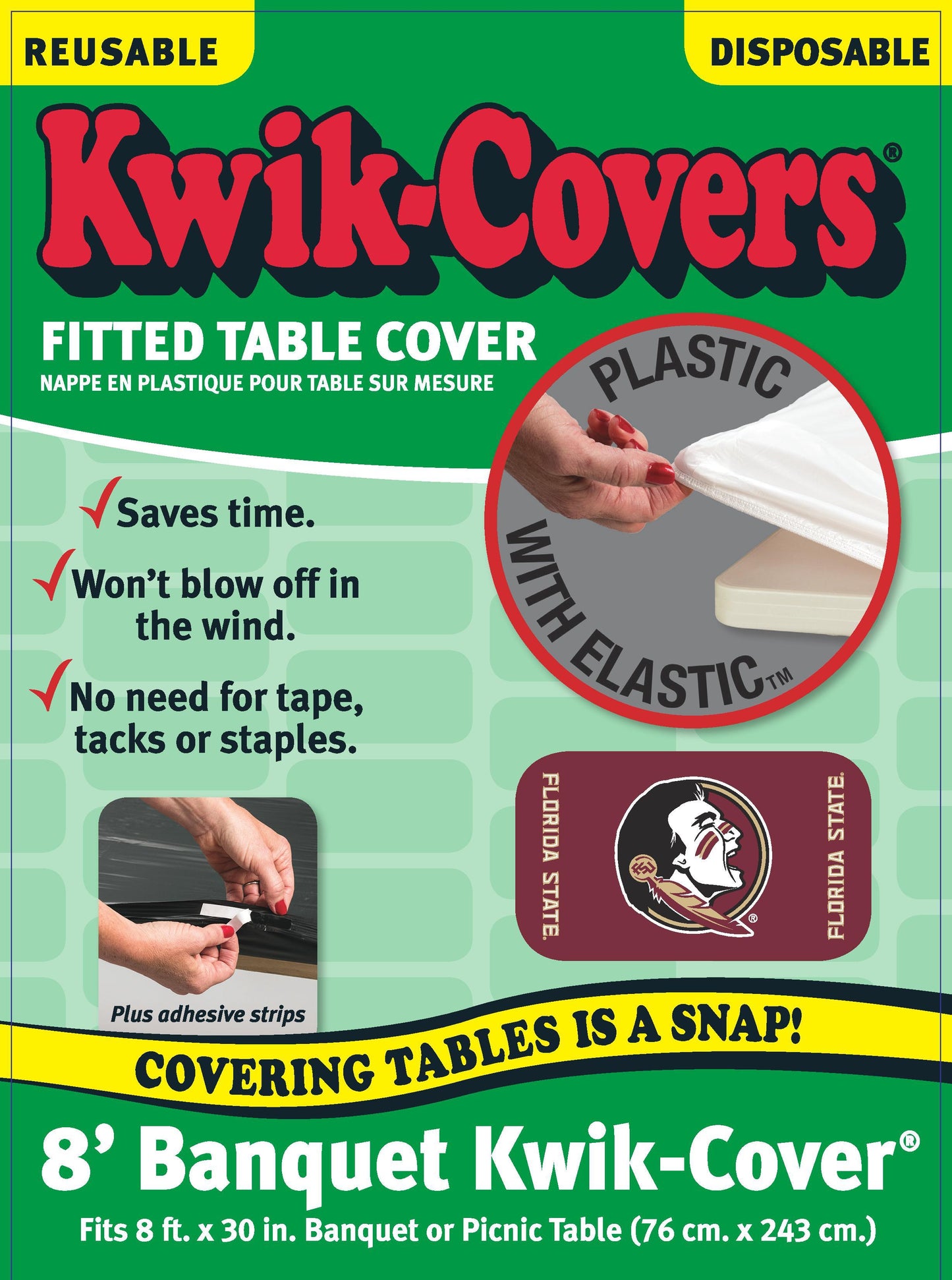 Collegiate Kwik-Covers Rectangle Plastic Table Cover (Florida State University)