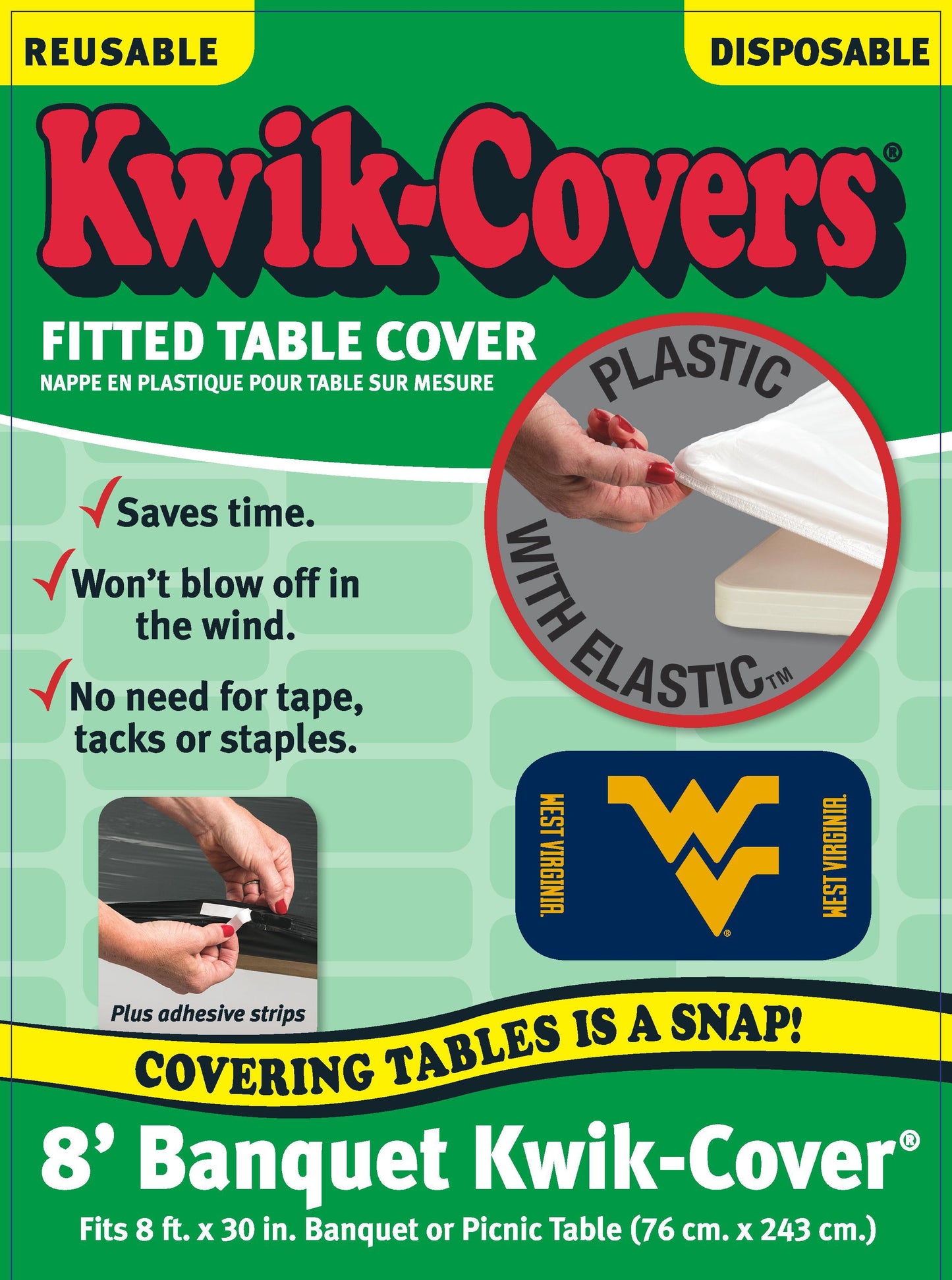 Collegiate Kwik-Covers Rectangle Plastic Table Cover (West Virginia University)