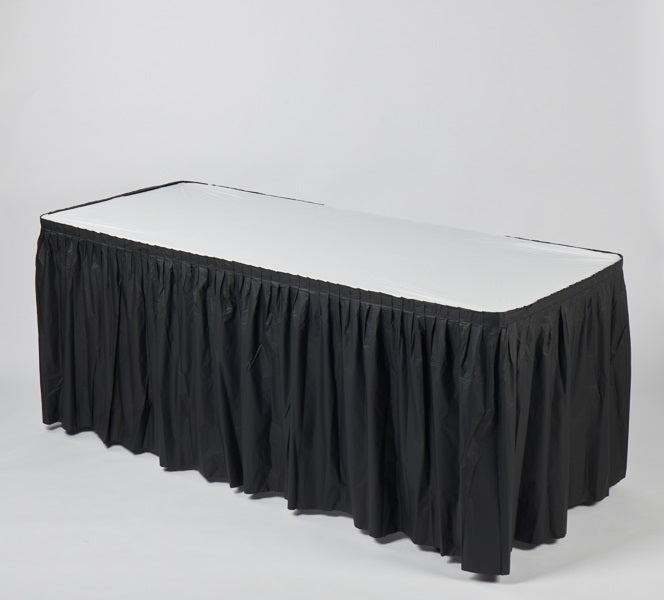Polyester Reusable Skirt and White Fitted Table Cover with Velcro-Like Fasteners for 6' or 8' Tables